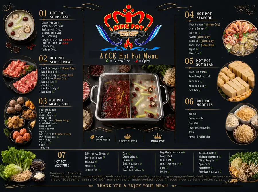 King Pot all-you-can-eat hot pot menu